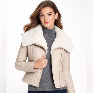 GUESS Women's Cream Leather Jacket